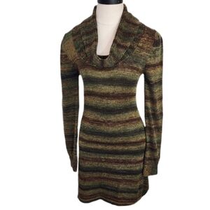 Jump Girl Dress Stripe Knit Cowl Neck  Brown Multi Size S